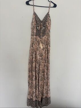 Spaghetti Strap Boho Romper in Beige Floral